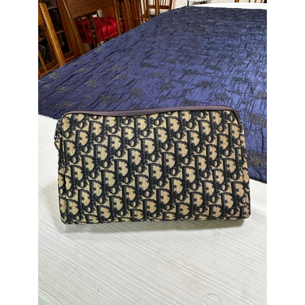 Dior Monogram Blue/Tan Canvas & Leather Pouch - Picture 2 of 12
